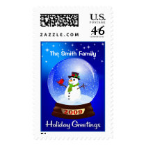 Holiday Greetings Snowglobe Postage Stamp by SquirrelHugger Holiday Greetings Snowglobe Postage Stamp