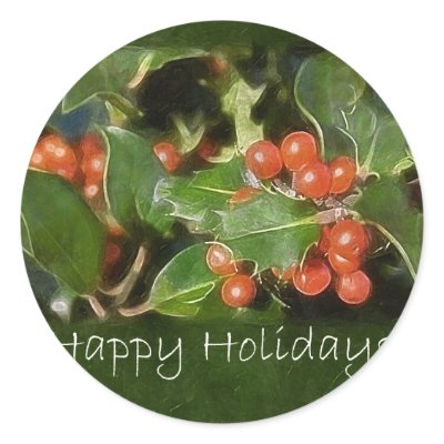 Holiday Holly - Happy Holidays Round Stickers by HolidayGreetings