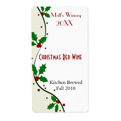 Holiday Holly Home Made Wine Labels