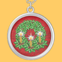 Holiday Holly Wreath Medallion and Necklace necklaces