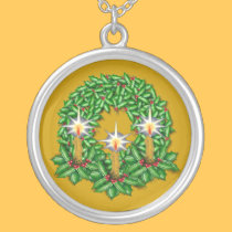 Holiday Holly Wreath Medallion and Necklace necklaces