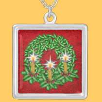 Holiday Holly Wreath Medallion and Necklace necklaces