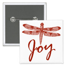Holiday Joy Dragonfly Square Pinback Button