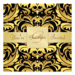 Holiday New Years Damask Foil Monogram Invitation