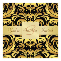 Holiday New Years Damask Foil Monogram Invitation