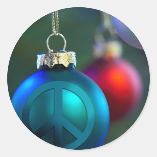 holiday ornament with peace sign classic round sticker holiday ornament with peace sign classic round sticker