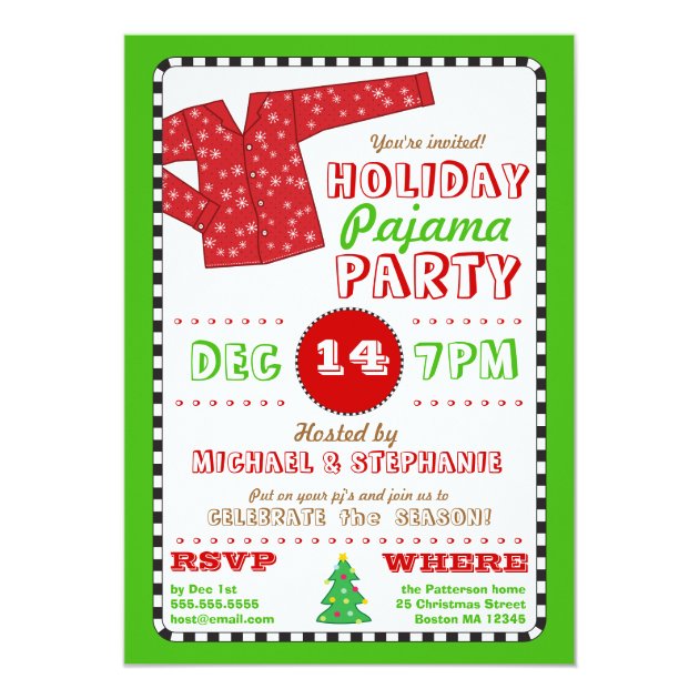 Holiday Pajama Christmas Party Invitation (front side)