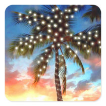 Holiday Palm Tree Lights at Sunset Square Stickers