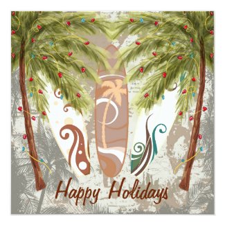 Holiday Palm Trees and Surfboards Beach Greeting 5.25x5.25 Square Paper Invitation Card