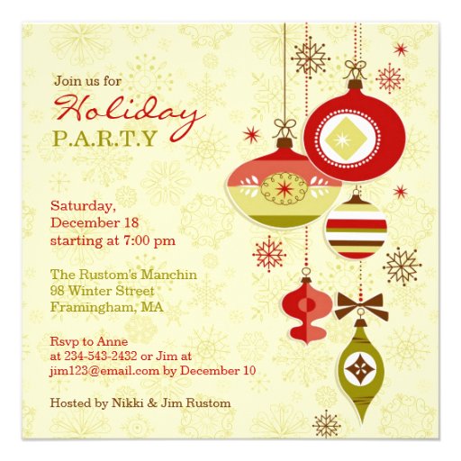 Holiday Party Flat Invitation (front side)