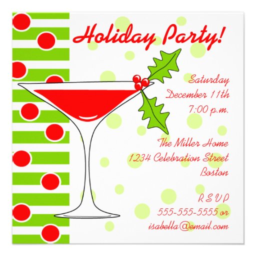 Holiday Party Holly Cocktail Invitation (front side)