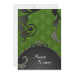 Holiday Party Invitation Black & Green Damask