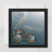 Holiday Party Invitation - Teal & Gold Ornaments