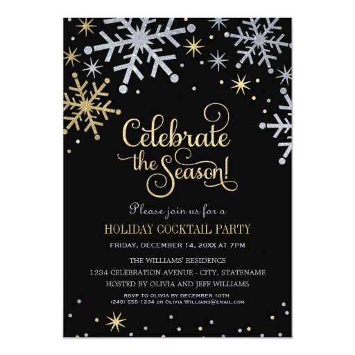 Holiday Party Invitations | Silver and Gold Colors (front side)