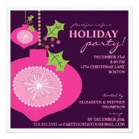 Holiday Party Retro Pink Ornament Invitation