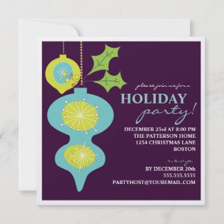 Holiday Party Retro Turquoise Ornament Invitation invitation