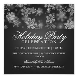 Holiday Party Snowflakes Black 5.25x5.25 Square Paper Invitation Card