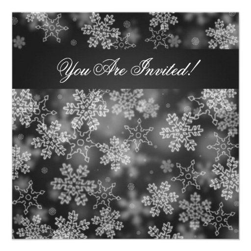 Holiday Party Snowflakes Black Invitations