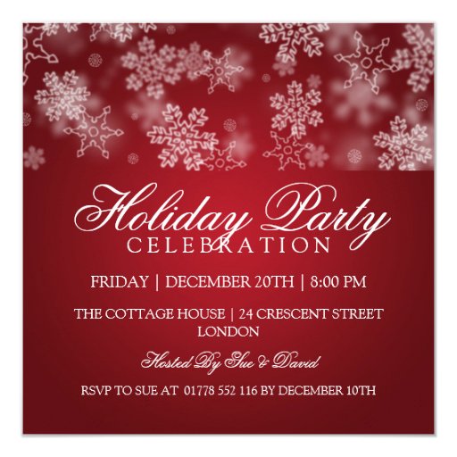 Holiday Party Snowflakes Red Custom Invite (front side)