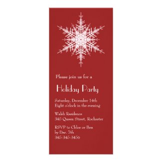 Holiday Party Snowy Red Snowflake Invitation