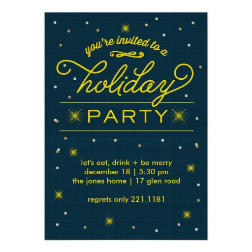Holiday Party Yellow Bursts Custom Announcement