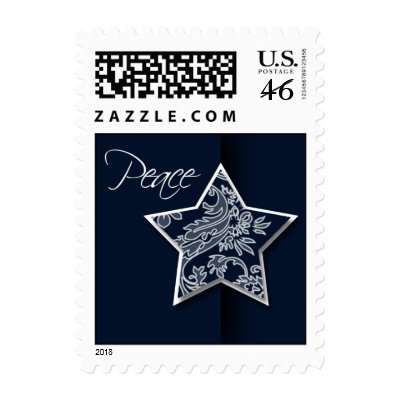 Holiday Peace Postage Stamp Navy Blue by TDSwhite