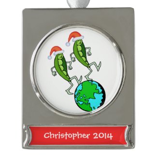 Holiday Peas on Earth Silver Plated Banner Ornament