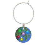 Holiday Pine on Blue Wine Glass Charms
