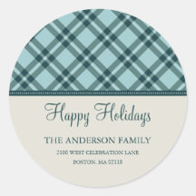 HOLIDAY PLAID | HOLIDAY ADDRESS LABEL ROUND STICKER