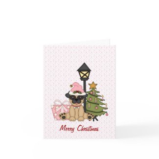 Holiday Pug with Tree (pink) card
