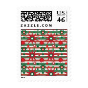 Holiday Red Green Stars Snowflakes Striped Pattern Postage Stamp