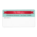Holiday red satin ribbon blue lattice address label