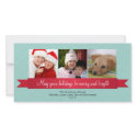 Holiday red satin ribbon blue lattice greeting photocard