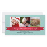 Holiday red satin ribbon blue lattice greeting photo cards