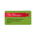 Holiday red satin ribbon green lattice address label