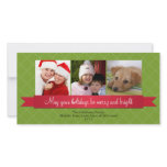 Holiday red satin ribbon green lattice greeting photo cards