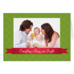 Holiday red satin ribbon green lattice photo greeting cards