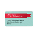 Holiday red satin ribbon ice blue lattice address label