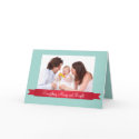 Holiday red satin ribbon ice blue lattice photo card