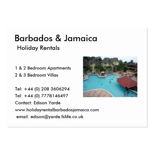 Holiday Rentals Business Cards (front side)
