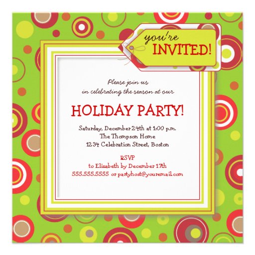 Holiday Retro Red & Green Polka Dot Party Custom Invitations