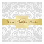 Holiday Silver Damask  New Years Ribbon Invitation