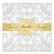 Holiday Silver Damask  New Years Ribbon Invitation