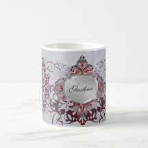 Holiday Silver Monogram Burgundy Scroll Coffee Mug