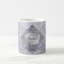Holiday Silver Monogram Purple Scroll Coffee Mug