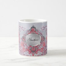 Holiday Silver Monogram Red Scroll Coffee Mug