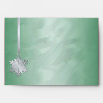 Holiday Silver Snowflake Green Foil 5x7 Envelope
