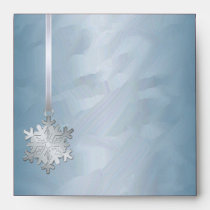 Holiday Silver Snowflake Teal Foil Christmas Envelopes