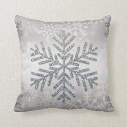 Holiday Snowflake with Silver Glitter Throw Pillow