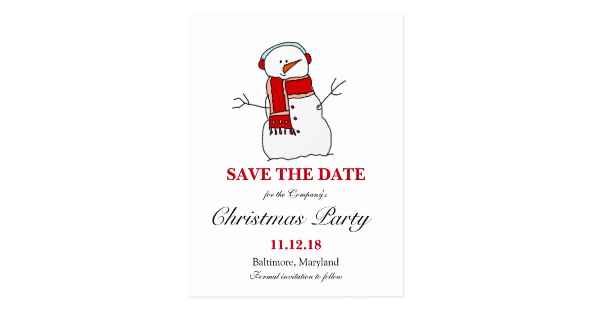 holiday snowman christmas party save the date postcard holiday snowman christmas party save the date postcard